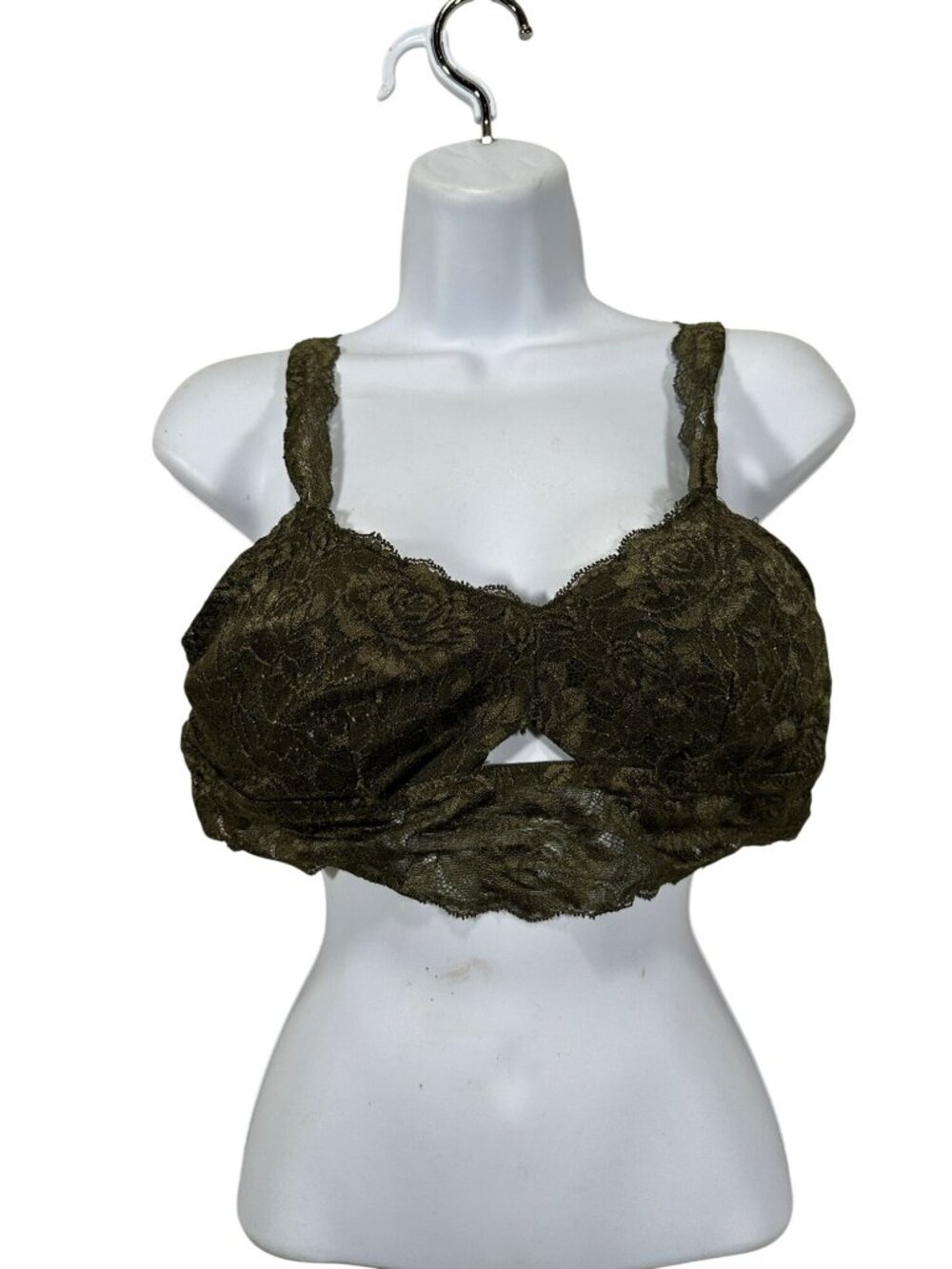 Marilyn Monroe Womens Olive Green Lace Bralette Size L Stretch Adjustable Straps